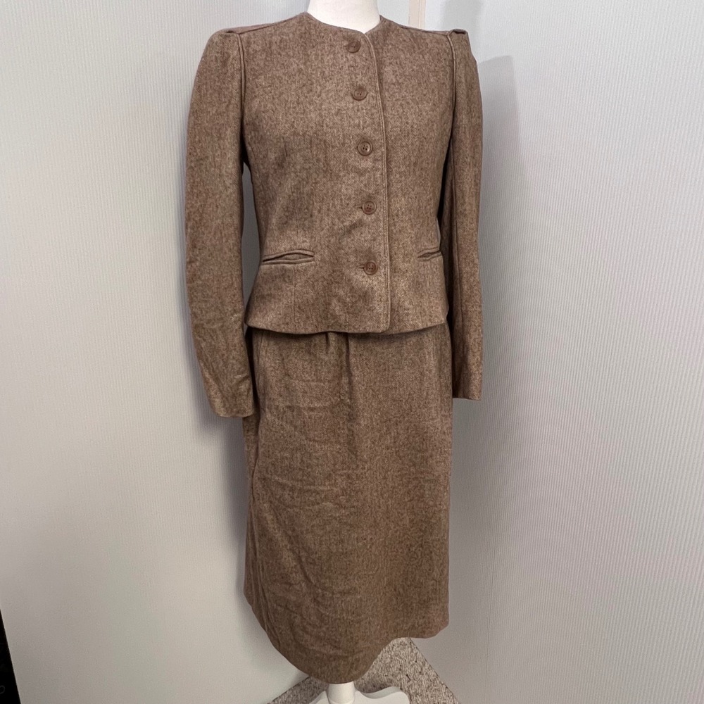 Vintage Peabody House Wool Blend Skirt Suit 2 Pc Herringbone 11/12 Dark Academia